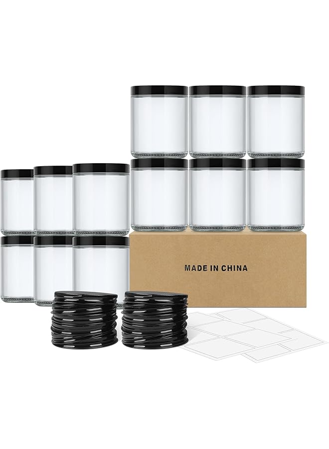 The Bros 12Pack 8oz Glass Jars with Plastic & Metal Lids – Clear Round Empty Jars for Candles, Food Storage, Honey, Candy, DIY Crafts, Airtight Mason Jars for Canning & Kitchen Use - Image 1