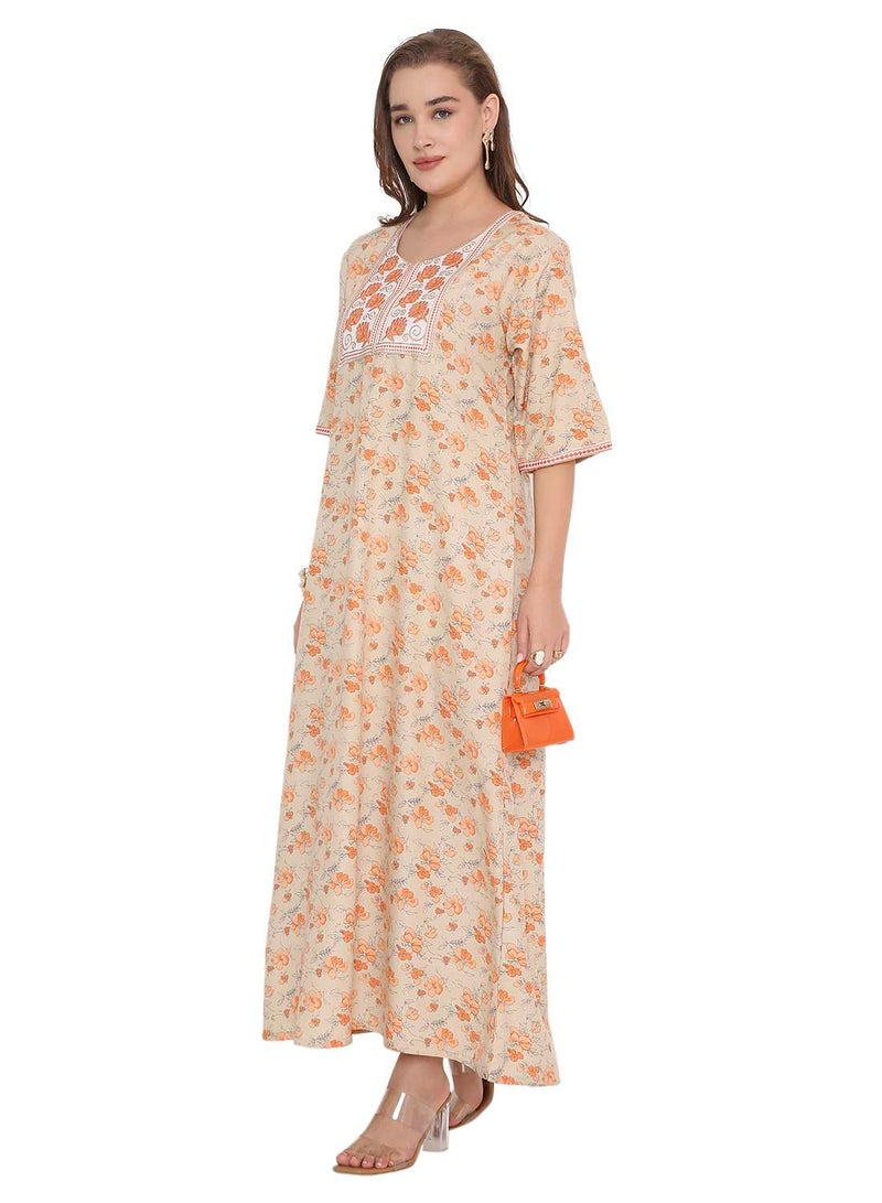 HANA & SARA SHORT SLEEVE UNIQUE PRINTED LONG ARABIC FARASHA KAFTAN JALABIYA DRESSES  - Image 4