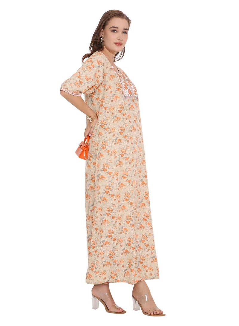 HANA & SARA SHORT SLEEVE UNIQUE PRINTED LONG ARABIC FARASHA KAFTAN JALABIYA DRESSES  - Image 5