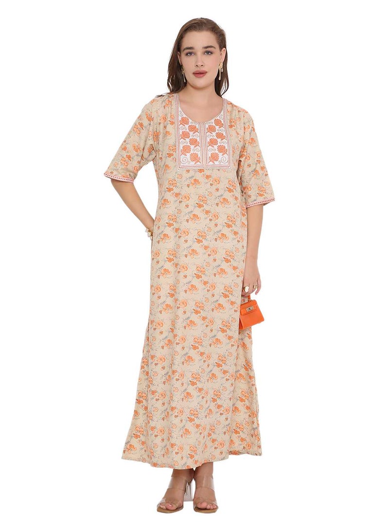 HANA & SARA SHORT SLEEVE UNIQUE PRINTED LONG ARABIC FARASHA KAFTAN JALABIYA DRESSES  - Image 1