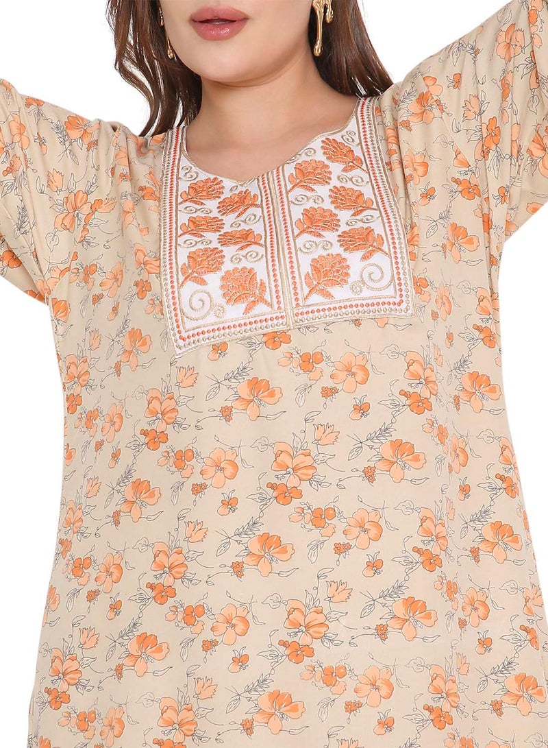 HANA & SARA SHORT SLEEVE UNIQUE PRINTED LONG ARABIC FARASHA KAFTAN JALABIYA DRESSES  - Image 3