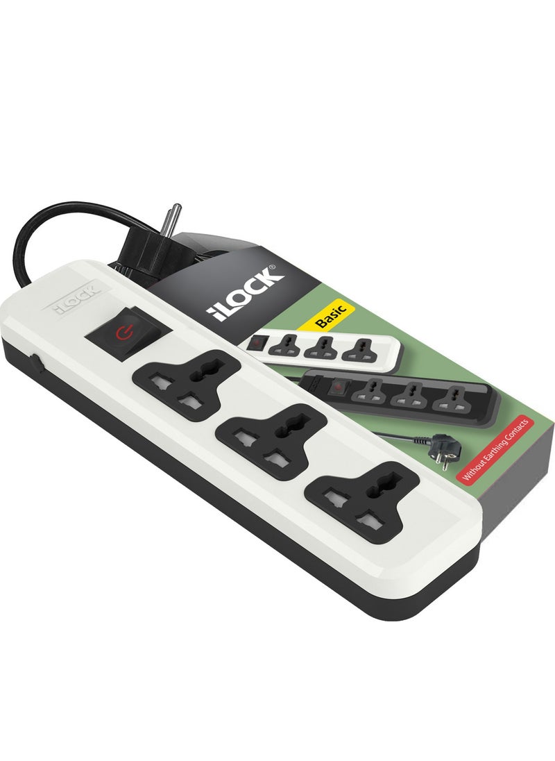 iLOCK - iLOCK Power Strip 3 Universal Outlets without earthing  2m Cable 2860 watt without Earthing  Contacts - Image 1