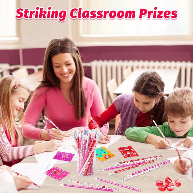 HINZER 50Pcs Valentines Day Pencils for Kids Party Favors Valentines Wood Pencils Bulk with Erasers for Goodie Bags Fillers Valentine's Day Exchange Gifts Giveaways Classroom Rewards School Supplies - Image 3
