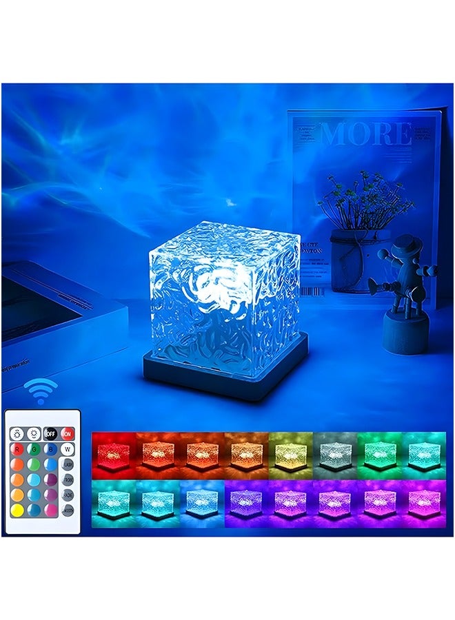 HOOPZOZA 16 Colors Water Ripple Night Light with Remote Control Creative Bedside Flame Atmosphere Light Romantic Table Lamp Gift Starry Sky Projection Light - Image 1