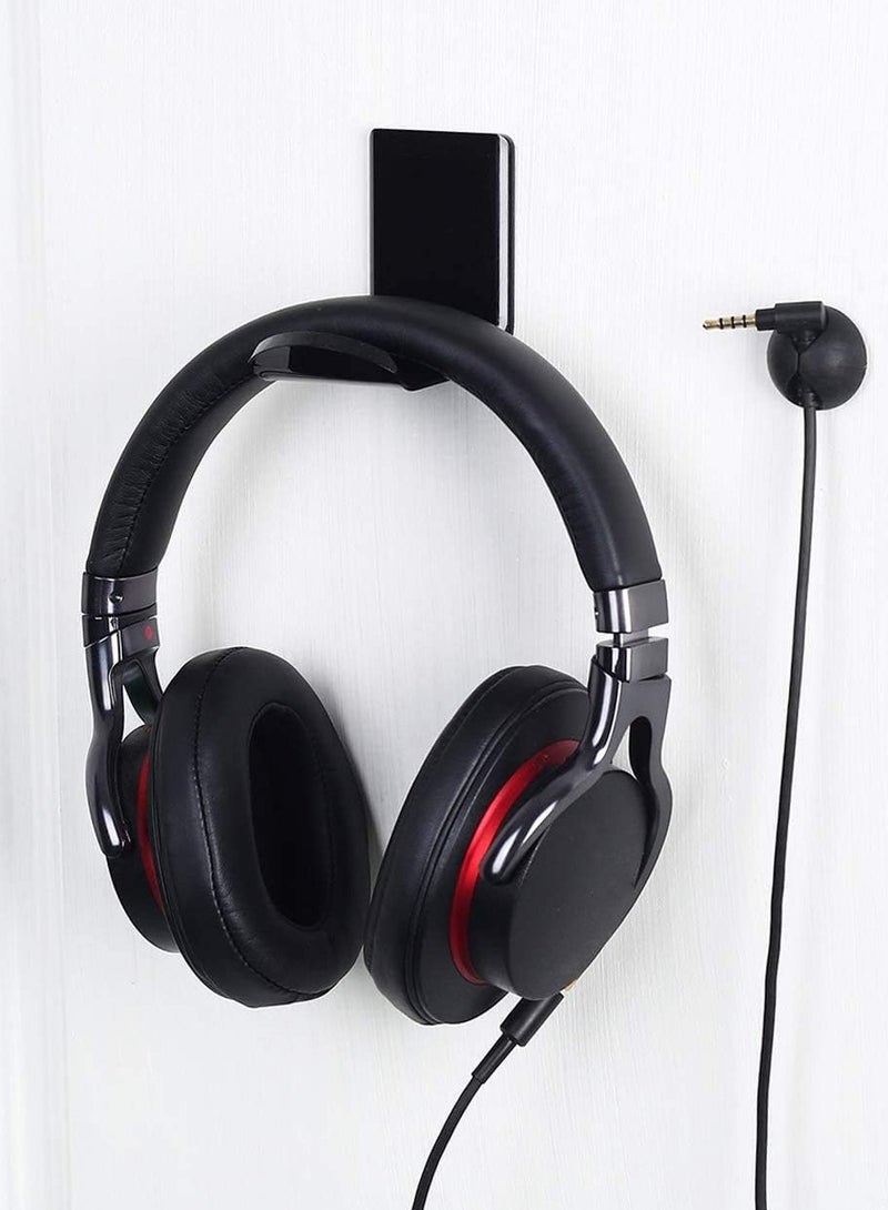 SYOSI Headphone Headset Stand Hanger Wall Mount Set of 2 - No Drilling Required - Universal Holder Hook with Cable Clip Save Desktop Space  - Image 1