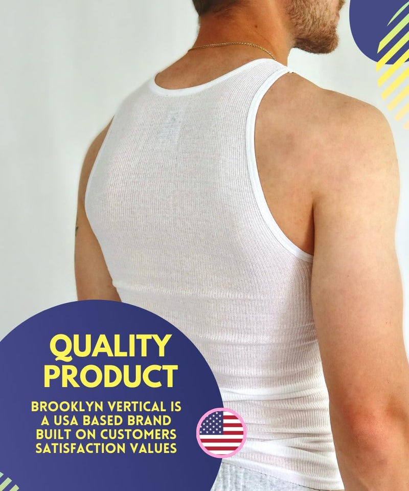 BROOKLYN VERTICAL Mens 6-Pack Tank Tops | Moisture-Wicking Ribbed Lightweight Undershirts White - Image 2