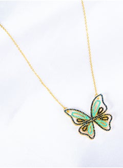 The Black Pearl Accessories Chinese Gold Necklace Golden with a Black and Turquoise Zirconic Butterfly Pendant  - Image 4