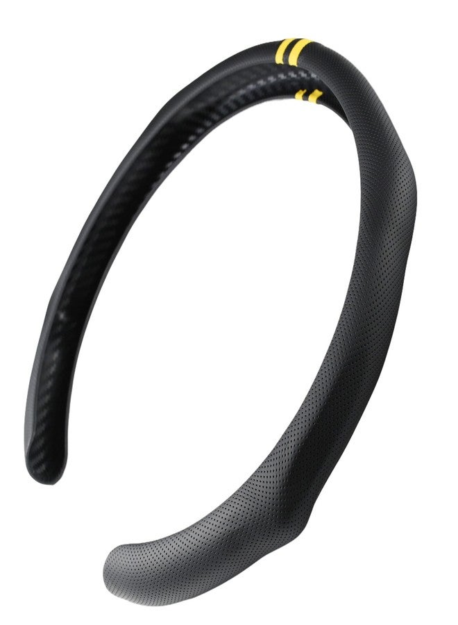PartsTo Quick Install Sporty Perforated Nappa Leather Steering Wheel Cover with Yellow Stripes Universal fit 14½" to 15" Car SUV Pickup Steering Wheel - Image 3