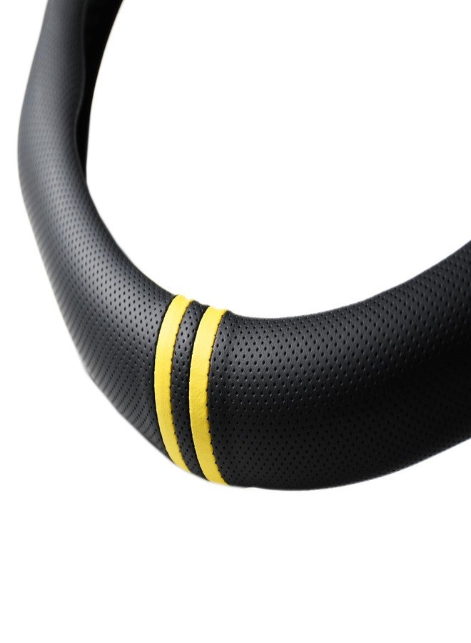 PartsTo Quick Install Sporty Perforated Nappa Leather Steering Wheel Cover with Yellow Stripes Universal fit 14½" to 15" Car SUV Pickup Steering Wheel - Image 4