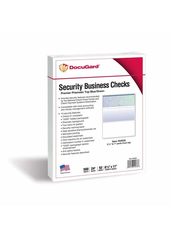 DocuGard Blue/Green Prismatic Top Check, 8.5 x 11 Inches, 24 lb, 500 Sheets, 1 Check Per Sheet (04533) - Image 2