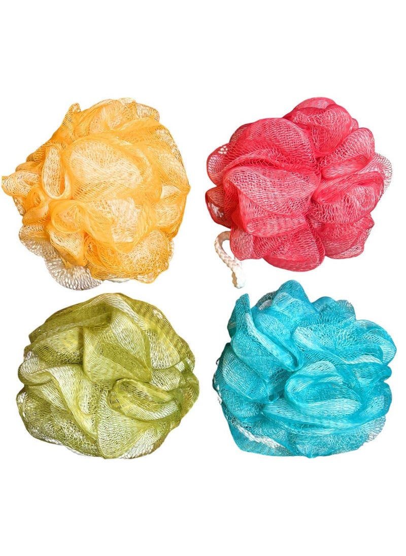 VIO 4 Pack Soft Fluffy Gentle Exfoliating Bath Ball Mesh Body Scrub Mesh Loofah Shower Sponge Ball Pouf Shower Ball Scrubber Exfoliator Mesh Sponge Body Cleansing Bath Bubble Ball  - Image 1