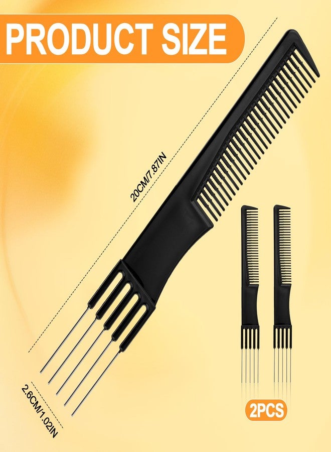 XIHIRCD 2pcs Double-Head Parting Teasing Comb, Black Metal Teasing Combs for Women Fine Tooth Comb Hair Forking Comb Prong Pick Combs Parting Comb Styling Comb with Metal Pick for Women - Image 2