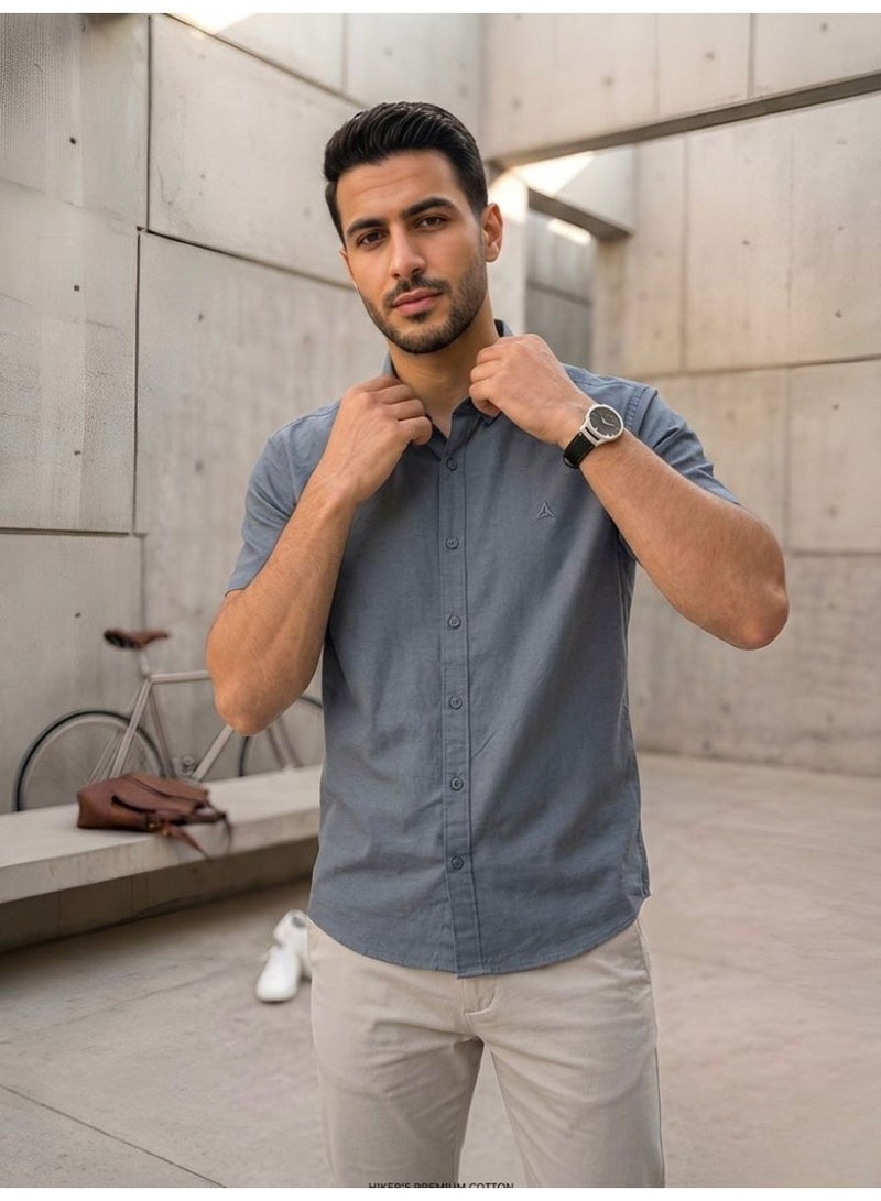 Hikes Men’s Premium Cotton Shirt , Soft Breathable Fabric, Modern Fit Short Sleeve Casual & Smart Wear - Image 1