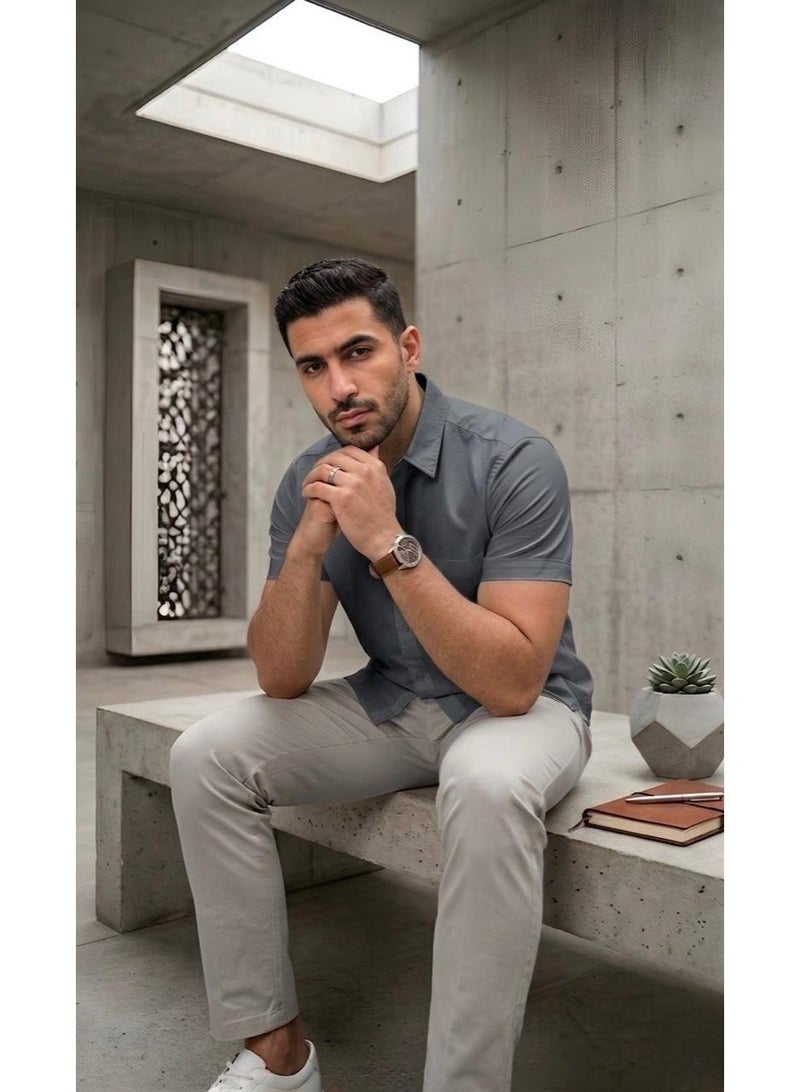 Hikes Men’s Premium Cotton Shirt , Soft Breathable Fabric, Modern Fit Short Sleeve Casual & Smart Wear - Image 3