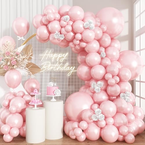 Isndare Pearl Pink Balloons Arch DoubleStuffed Baby Light Pink Balloons Garland Thick Balloons Different Sizes 1812105inch 61pcs Balloon for Wedding Valentines Day Birthday Decor - Image 1