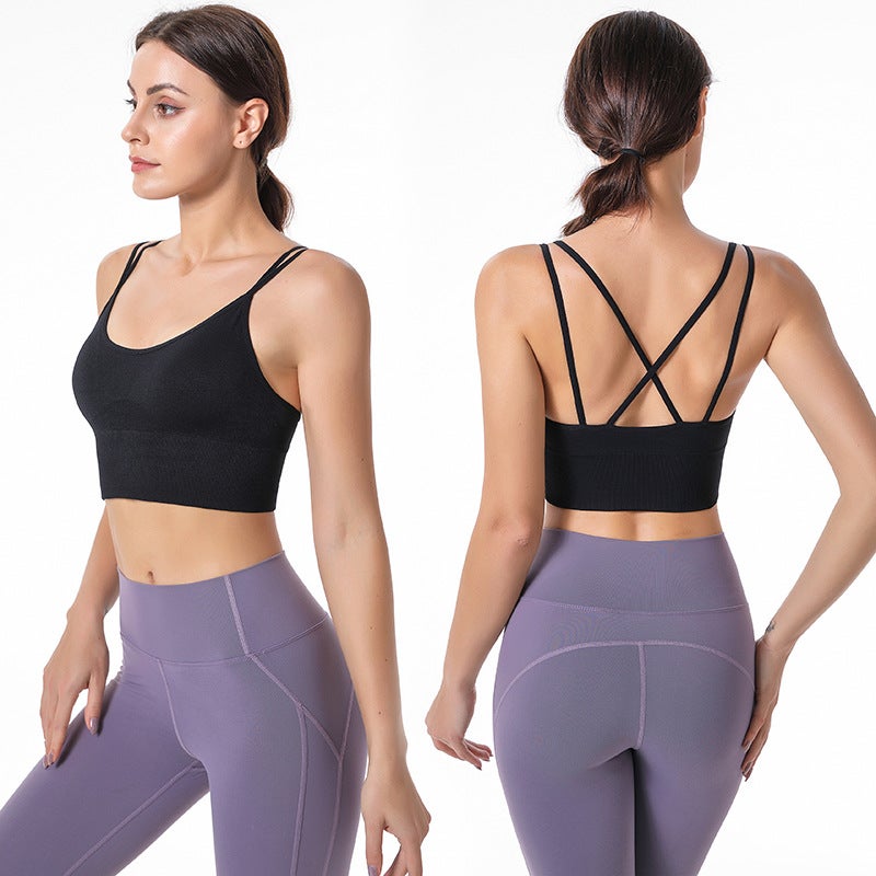 2023 New Style Cross Back Yoga Sports Bra Wireless Double Layer Moisture Absorption Quick-Drying Sports - Image 3
