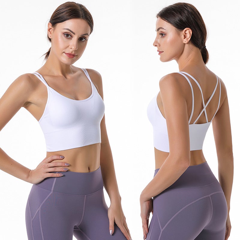 2023 New Style Cross Back Yoga Sports Bra Wireless Double Layer Moisture Absorption Quick-Drying Sports - Image 2
