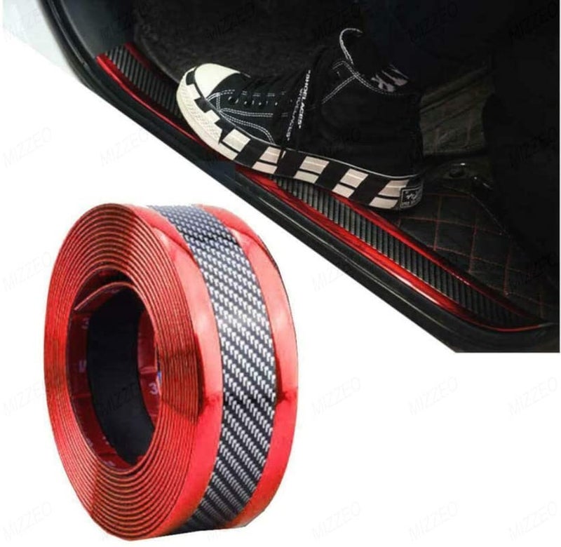 MIZZEO Car Sticker Carbon Fibre Rubber Door Entry Guards Scratch Cover Protector (Carbon Black with Red, 5CM x 2.5M) Compatible with Skoda Fabia (Type-I) 2006-2010 - Image 1