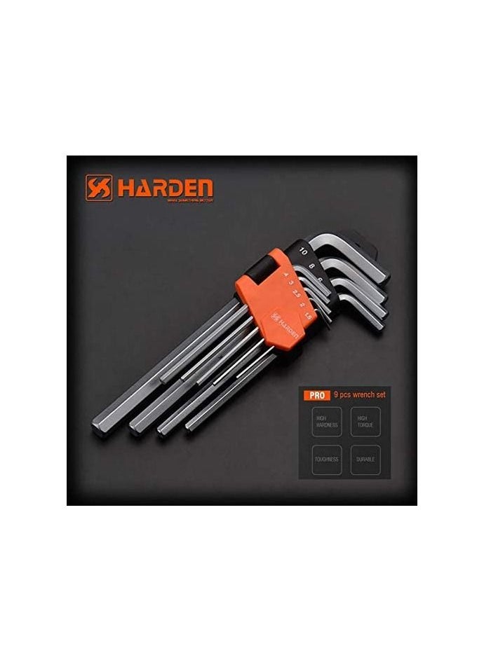 هاردن Harden 9PCS Professional Medium Hex Key Wrench Made of CRV Steel, Surface Matte, Non-Slip, Strong Grip, Durable, Plastic Clip - 540605  - Image 2