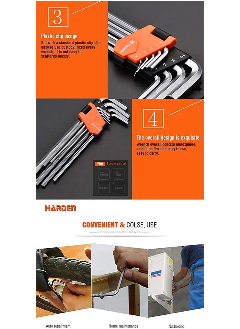 هاردن Harden 9PCS Professional Medium Hex Key Wrench Made of CRV Steel, Surface Matte, Non-Slip, Strong Grip, Durable, Plastic Clip - 540605  - Image 4