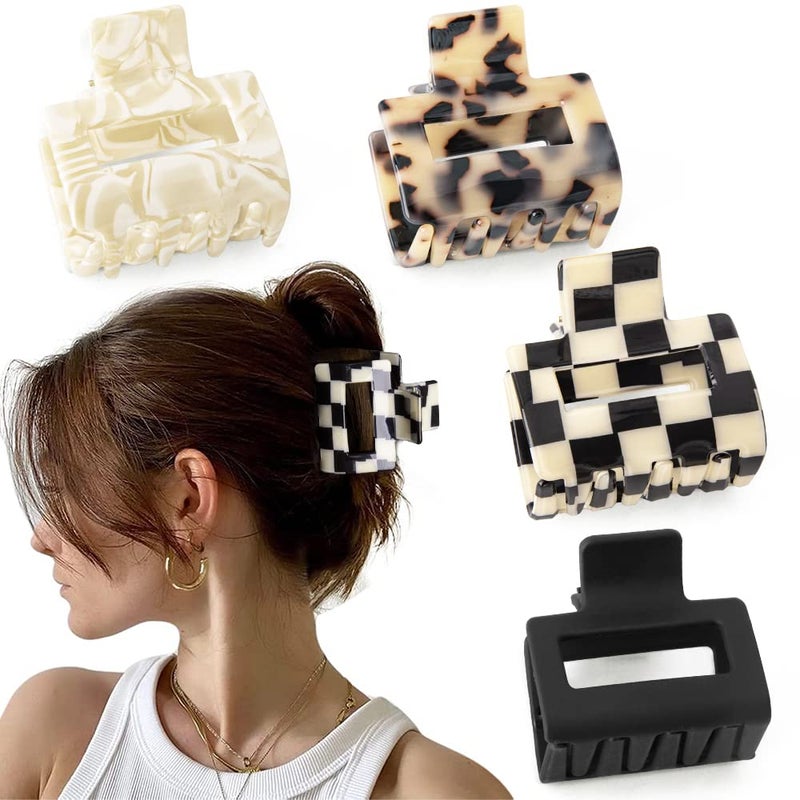 Bmobuo Checkered Tortoise Hair Clips for Women - 4Pcs 2" Small Acetate Claw Barrettes for Thick & Thin Hair - Image 1