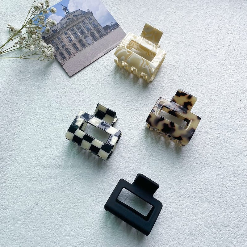 Bmobuo Checkered Tortoise Hair Clips for Women - 4Pcs 2" Small Acetate Claw Barrettes for Thick & Thin Hair - Image 2