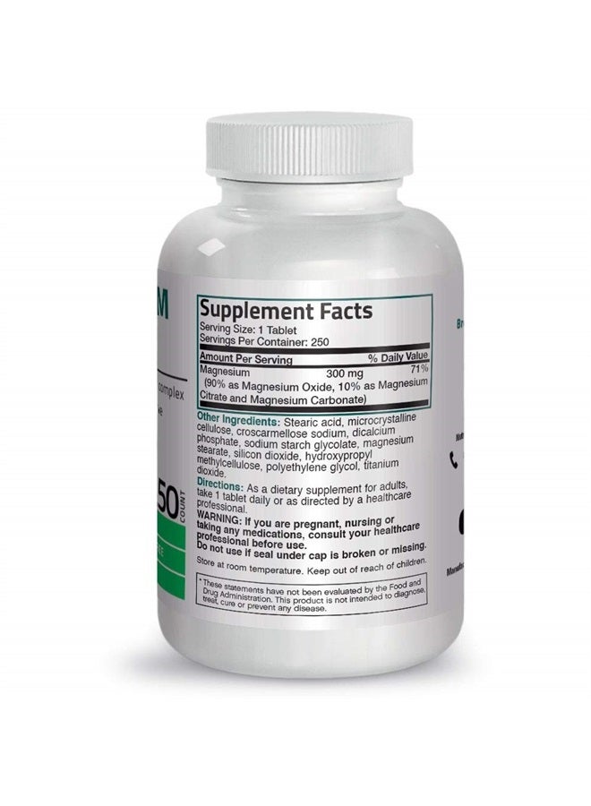 Bronson Triple Magnesium Complex Maximum Coverage 300 Mg Magnesium Oxide Magnesium Citrate Magnesium Carbonate, Non-GMO Formula, 250 Tablets - Image 1