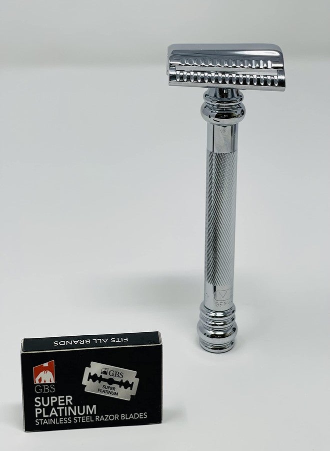 G.B.S Slant Safety Razor Shaving Set - Chrome -39 Stubble Remover, Shaving Brush & Slanted Razor, Stand, Bowl Soap + 10 Sharp Blades Effortless Glide Classic Style Salon - Image 2