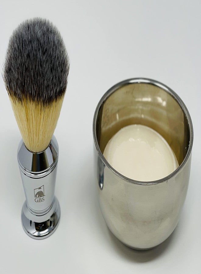 G.B.S Slant Safety Razor Shaving Set - Chrome -39 Stubble Remover, Shaving Brush & Slanted Razor, Stand, Bowl Soap + 10 Sharp Blades Effortless Glide Classic Style Salon - Image 3