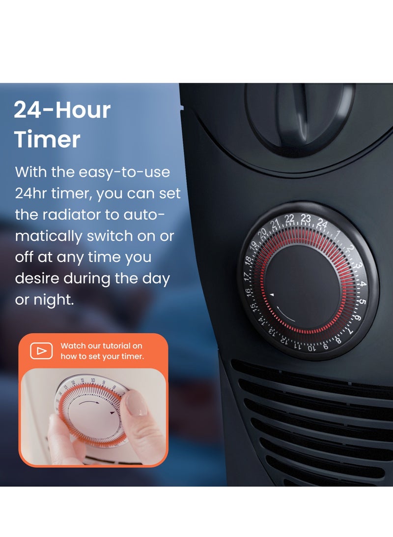 برو_بريز مدفأة زيتية مزودة بـ 11 ريشة، مدفأة كهربائية رفيعة، مدفأة زيتية محمولة مع مؤقت مدمج لمدة 24 ساعة، 3 إعدادات للحرارة، منظم حرارة قابل للتعديل - Image 4