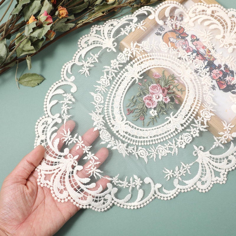 Sibba Retro Lace Placemats 2Pcs Crochet Lace Tablecloth Handmade Doilies Table Round Overlay Cottons Place Mats Christmas Dessert Cake Plates Kitchen Dining Tableware Decor Wedding Parties Apricot