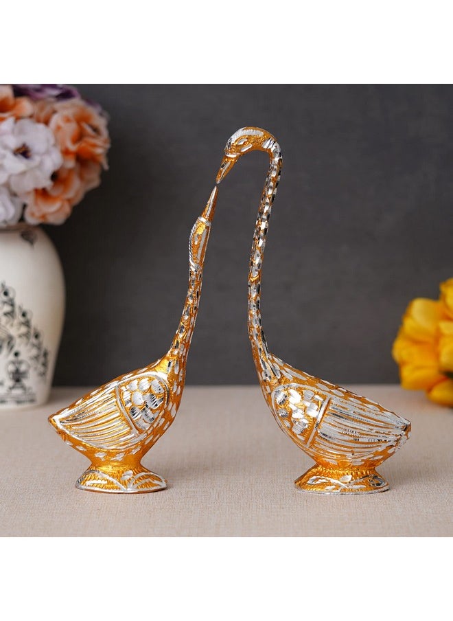 Webelkart WebelKart Pair of Kissing Duck, Swan Showpiece For Home Decor - 29 cm (Aluminium, Golden )  - Image 1