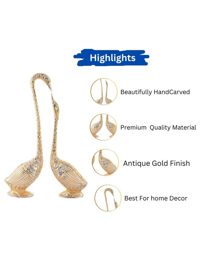 Webelkart WebelKart Pair of Kissing Duck, Swan Showpiece For Home Decor - 29 cm (Aluminium, Golden )  - Image 5