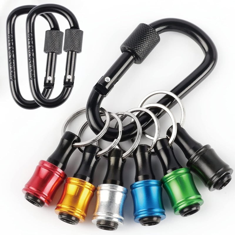 Katerk Bit holder Keychain Lightweight Extra 2 Black Carabiners Portable 6 pcs 14 inch Hex Shank Drill Screw Adapter Quickchange Screwdriver Electrician