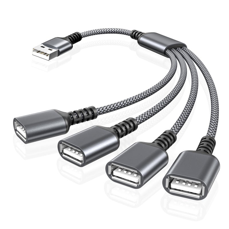 Basesailor USB Splitter 1 In 4 Out 1FT,USB Y Cable,USB A Male to Four Female Extension Cord Adapter,4 Port Multi Multiport Extender Hub,Double Dual Data Power Charger Split For Car,Xbox,PS4,PS5,Laptop - Image 1
