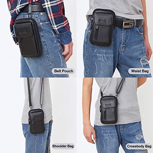 VIIGER Leather Cell Phone Shoulder Holster Compatible with iPhone 17 Pro Max 16 Pro Max Galaxy S25 Ultra Large Multi-Pocket Crossbody Phone Bag Smartphone Pouch with Belt Loop Clip for Women, Black - Image 3