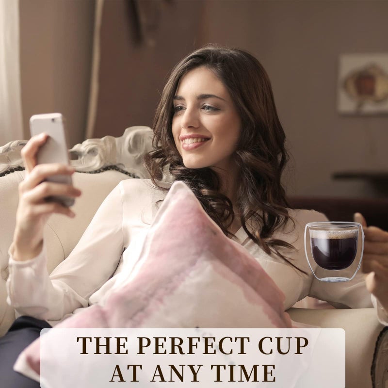 Paracity Espresso Cups Set Of 2  Double Wall Insulated Glass Coffee Mugs 5.5 Oz  Cappuccino Cups With Handle  Clear Glass Coffee Cups Travel Camping For Cappuccino/Latte/Tea/Shots  (5.5Oz) - Image 3