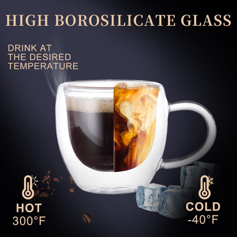 Paracity Espresso Cups Set Of 2  Double Wall Insulated Glass Coffee Mugs 5.5 Oz  Cappuccino Cups With Handle  Clear Glass Coffee Cups Travel Camping For Cappuccino/Latte/Tea/Shots  (5.5Oz) - Image 5