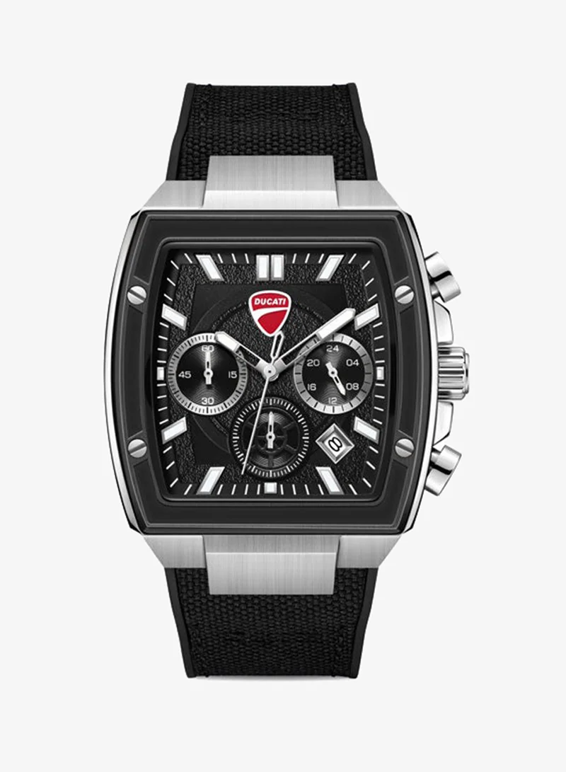 دوكاتي Force Black Dial, Silicone-Nylon Strap, Chronograph Watch for Men, 42mm