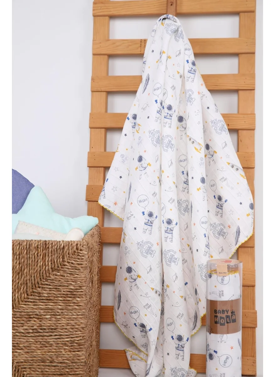 Baby Hola Muslin Cover 85X90CM Astronaut Pattern Organic Gift Breastfeeding Bottom Opening Newborn Stroller Cover