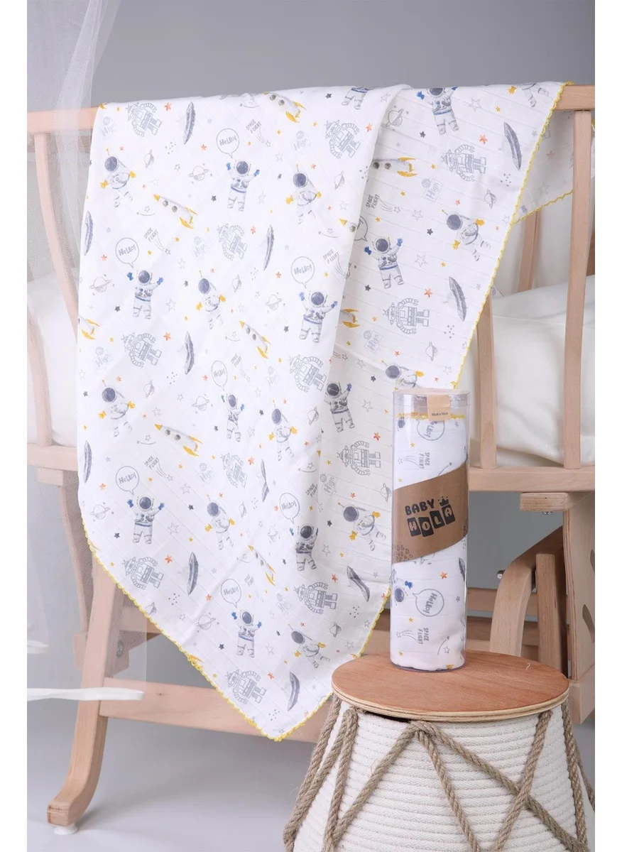 Baby Hola Muslin Cover 85X90CM Astronaut Pattern Organic Gift Breastfeeding Bottom Opening Newborn Stroller Cover