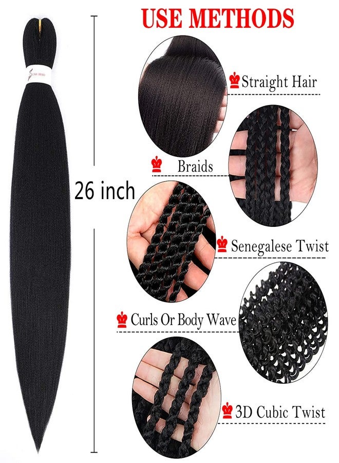 ALIABSION Pre Stretched Black Braiding Hair 26 Inch 8 Packs Easy Braiding Hair Pre Stretched Crochet Braids for Twists Itch Free Yaki Texture Synthetic Crochet Hair Extensions for Braids (1b, 8pack) - Image 3