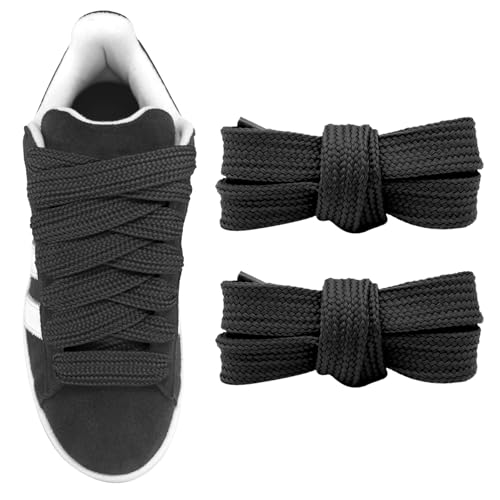 UamGlsob 3/4''(2cm) Fat Flat Shoe Laces, 36''-63'' Length Flat Thick Wide Shoelaces, Replacement Laces for Campus 00s/Superstar II/Adimatic/Forum 2000 Skate Sneakers (Black, 27"/70cm) - Image 1