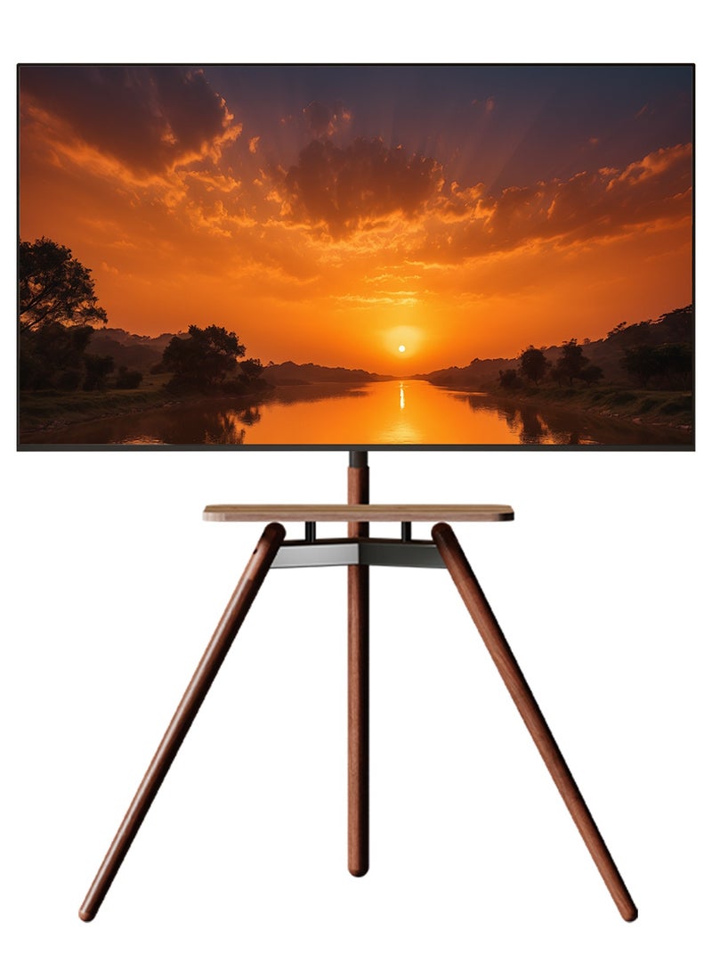 Chulovs Artistic Easel 32 to 75 inch LED LCD Screen,  Portable Corner TV Floor Stand, Studio TV Display Stand, Adjustable TV Mount, black Bracket, dark Walnut Legs  - Image 1