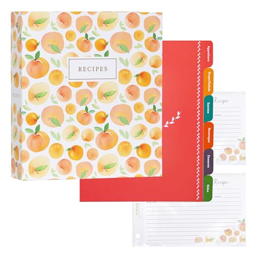 Jot  Mark Jot & Mark 8.5" x 9.5" 3 Ring Recipe Binder with 50 Matching 4x6 inch Recipe Cards, 25 Top & Bottom Binder Sleeves Sheet Protector, 5 Full-Page Undivided Sleeves, 6 Sturdy Divider Tabs, Peach Dream - Image 1