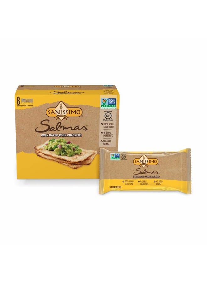 Sanissimo Salmas Oven Baked Corn Crackers, 100% Whole Grain Corn, Gluten Free, Non-GMO Project Verified, 8 Individually Wrapped Snack Packs (3 Crackers Each) - Image 2