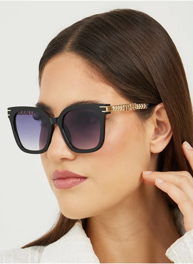 ستايلي Solid Cat Eye Sunglasses with Metal Textured Temple