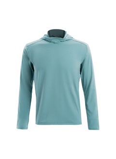 Niaojia same style mens workout clothes long sleeve hooded pullover loose muscle dog sports T-shirt stretch training clothes Fog Blue