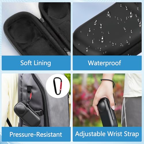 Flavizo Carrying Case for Insta 360 X5/360 X4 (for Original Lens Cap) | Potable Storage Bag with 2Pcs Wrist Strap and Carabiner | Hard Shell Protector Travel Case for Insta360 X4 X5 Accessories - Image 3