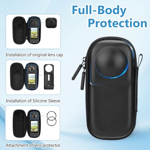 Flavizo Carrying Case for Insta 360 X5/360 X4 (for Original Lens Cap) | Potable Storage Bag with 2Pcs Wrist Strap and Carabiner | Hard Shell Protector Travel Case for Insta360 X4 X5 Accessories - Image 5
